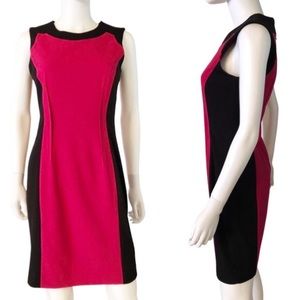 CALVIN KLEIN fuchsia and black colorblock sheath dress, sliming sheath dress